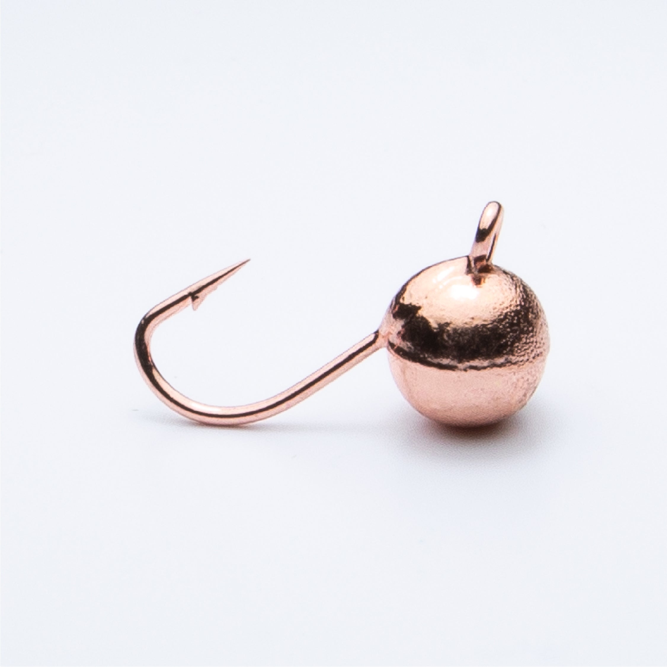tungsten cannonball ice jig painted in copper