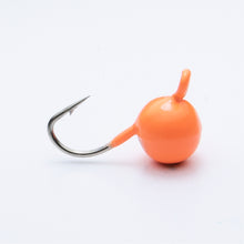 Load image into Gallery viewer, tungsten cannonball ice jig painted in orange glow  
